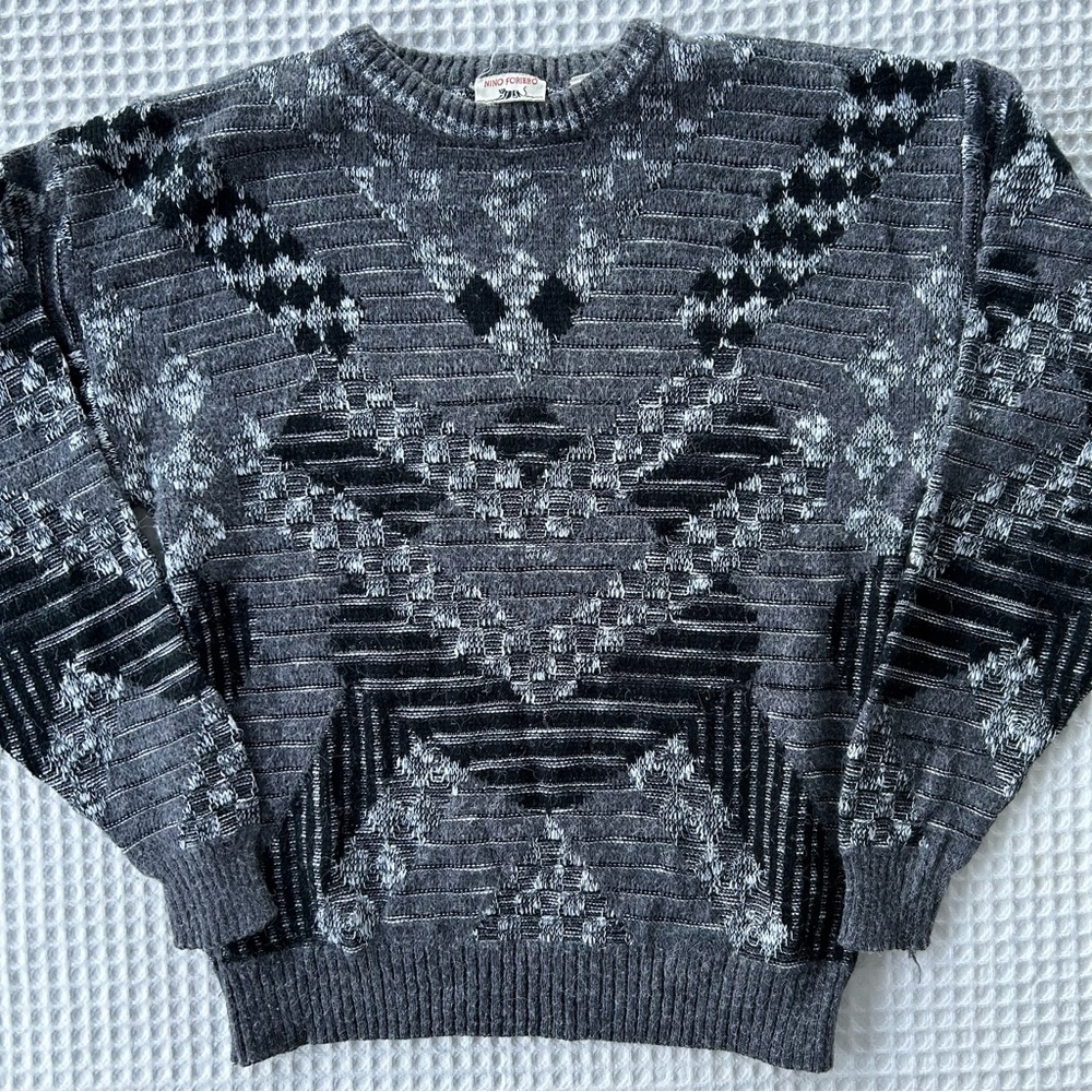 Vintage Grandpa Sweater Medium 90s Checks Neutral Eclectic Grandpa Dad Crewneck